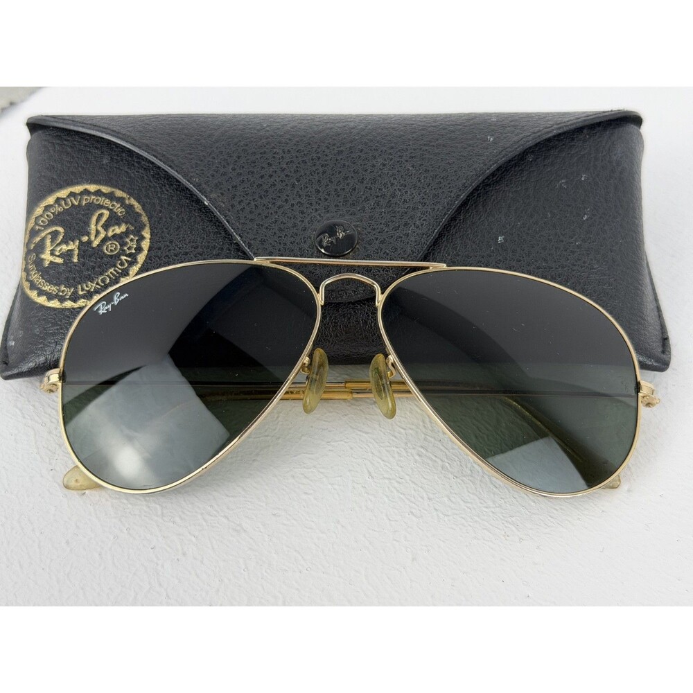 Vintage B&L Ray-Ban Aviator Sunglasses 1/10 12K Gold Filled Green Lens Case